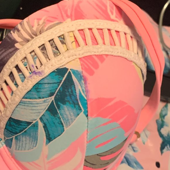 WOMENS - sz small O'rageous Bikini top, peach orange, floral tropical, pushup - Picture 15 of 15